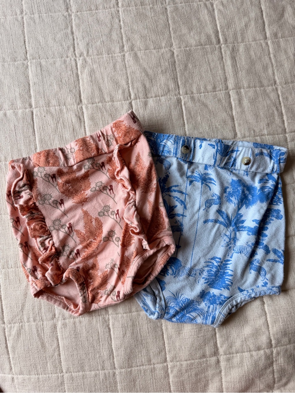 kate quinn Peach Floral Ruffle and Light Blue Palm Diaper Covers